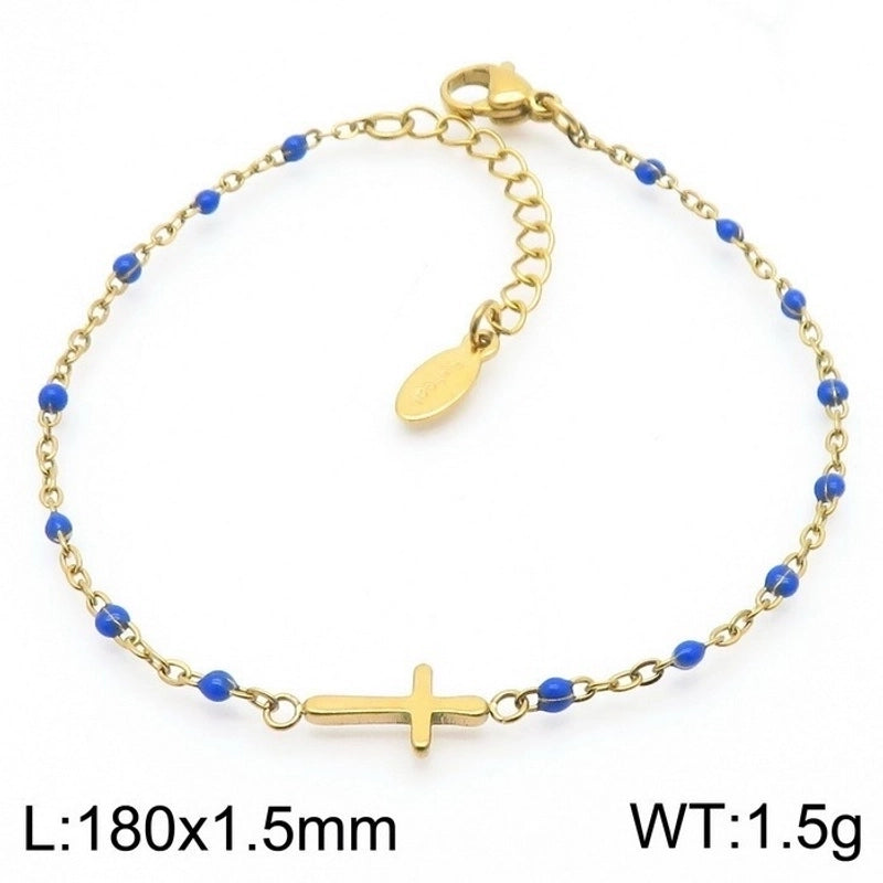 Minimalist Classic Style Cross Titanium Steel 18K Gold Plated Bracelets In Bulk
