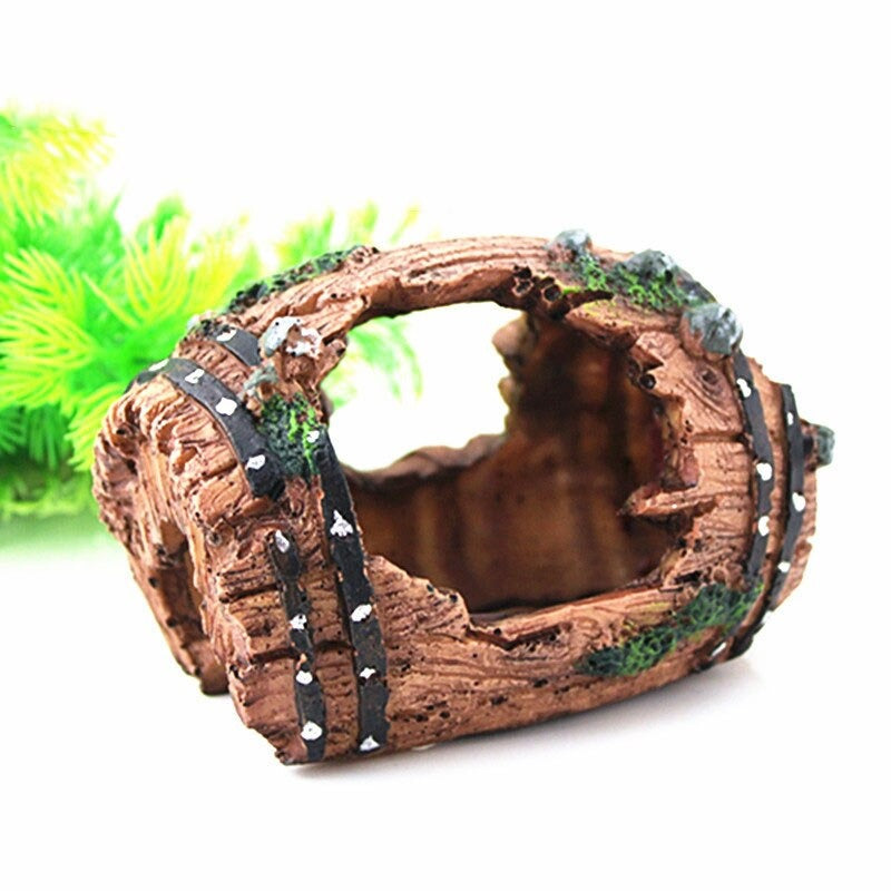 Resin Barrel Hide Cave Ornament For Aquarium