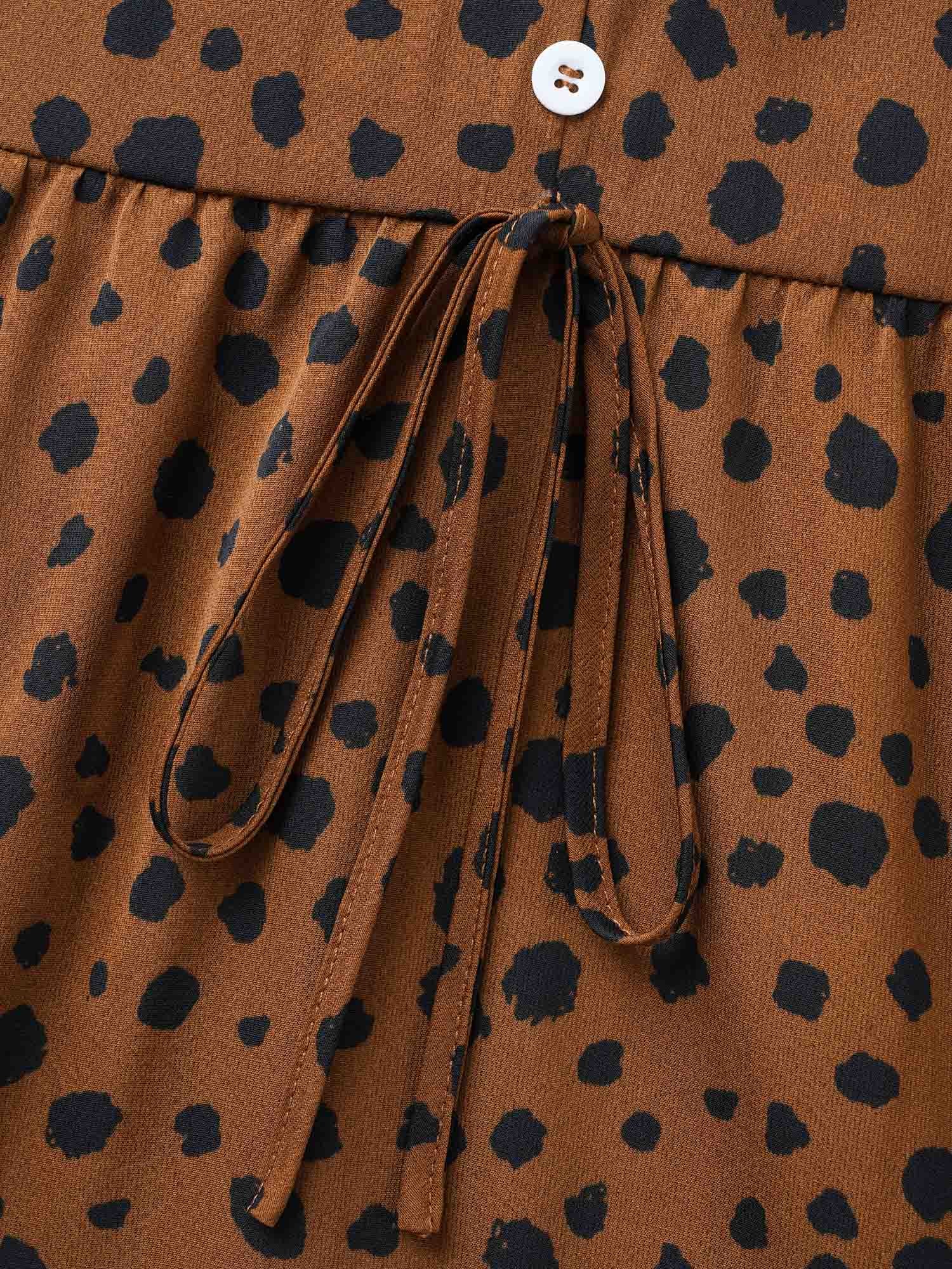 Leopard Print Tie Knot Ruffle Layered Hem Dress