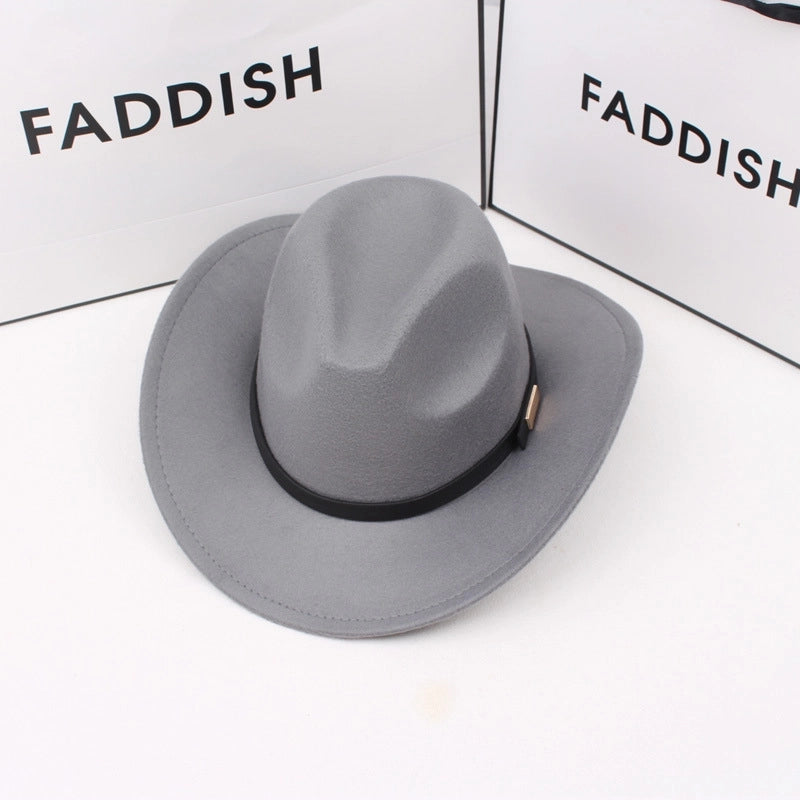 Autumn And Winter Woolen Western Cowboy Hat Retro Versatile Black Big Brim British Jazz Top Hat Stage Performance Props
