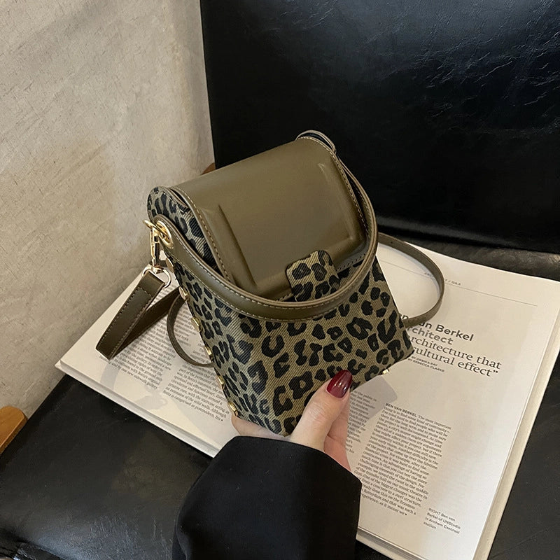 Women's Small Pu Leather Leopard Streetwear Square Magnetic Buckle Shoulder Bag Handbag Crossbody Bag