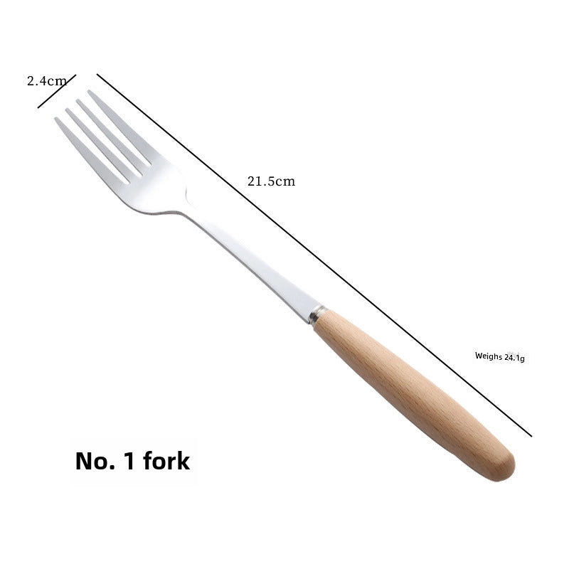 Stainless Steel Knife And Fork Spoon With Wooden Handle Western Steak Knife Solid Wood Stainless Steel Tableware Soup Spoon Fruit Dessert Fork