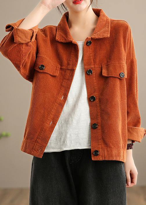 Women Orange Fashion Clothes Wardrobes Lapel Button Down jackets