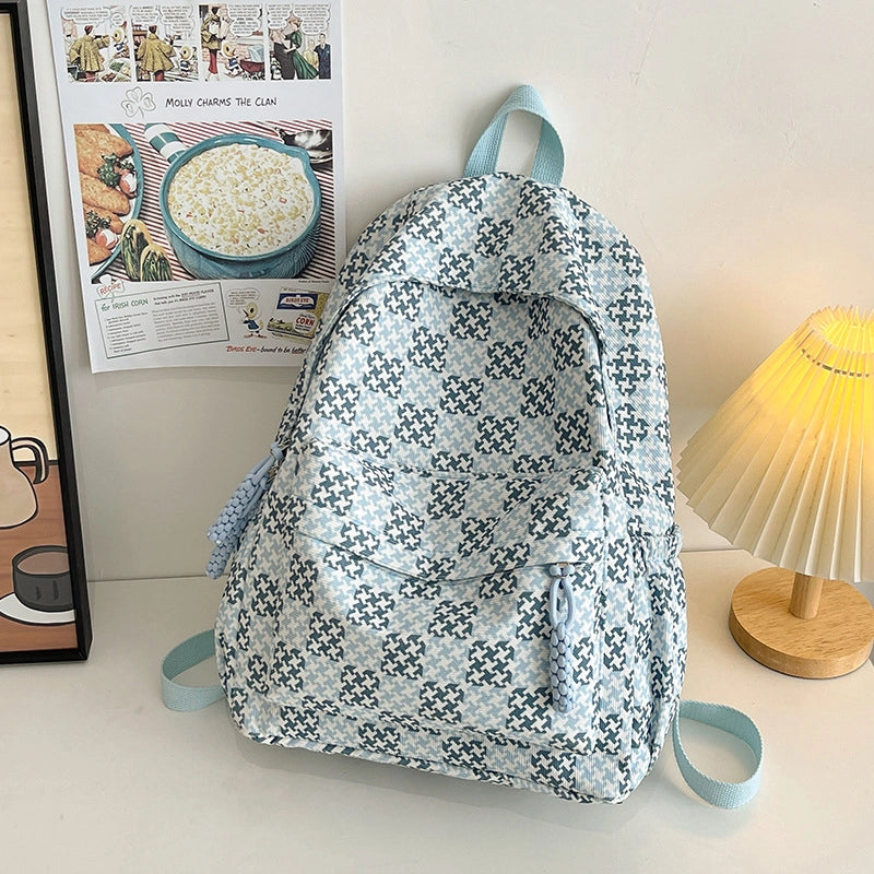 Women's Oxford Cloth Color Block Cute Square Zipper Fashion Backpack
