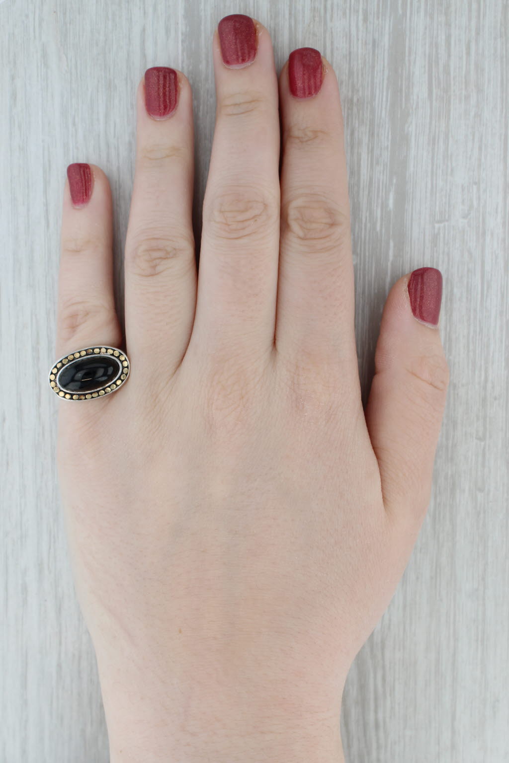 Effy Black Glass Cabochon Ring Sterling Silver 10k Gold Size 7