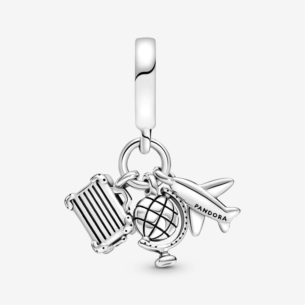 Airplane. Globe & Suitcase Dangle Pandora Charm