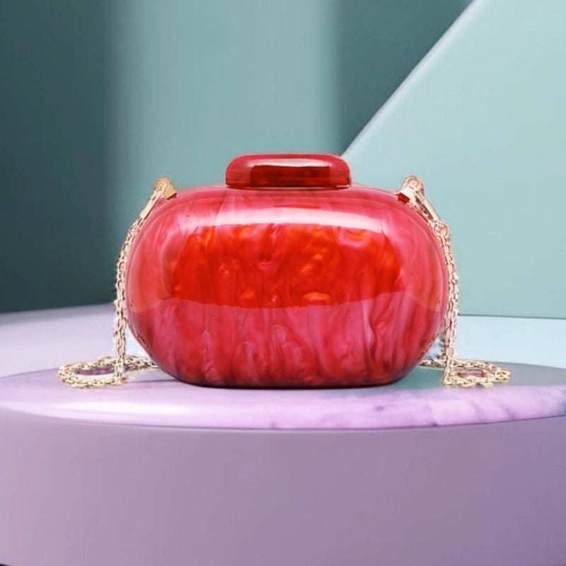 Coffee Red White Arylic Solid Color Oval Evening Bags