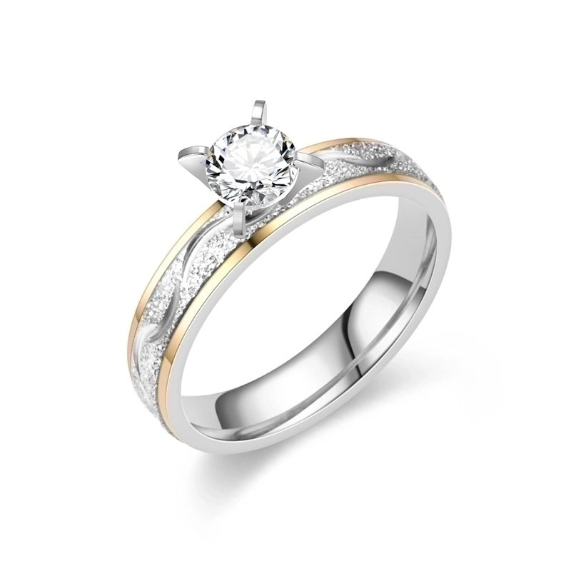 Elegant Modern Style Round Titanium Steel Artificial Diamond 18K Gold Plated Inlay Rings