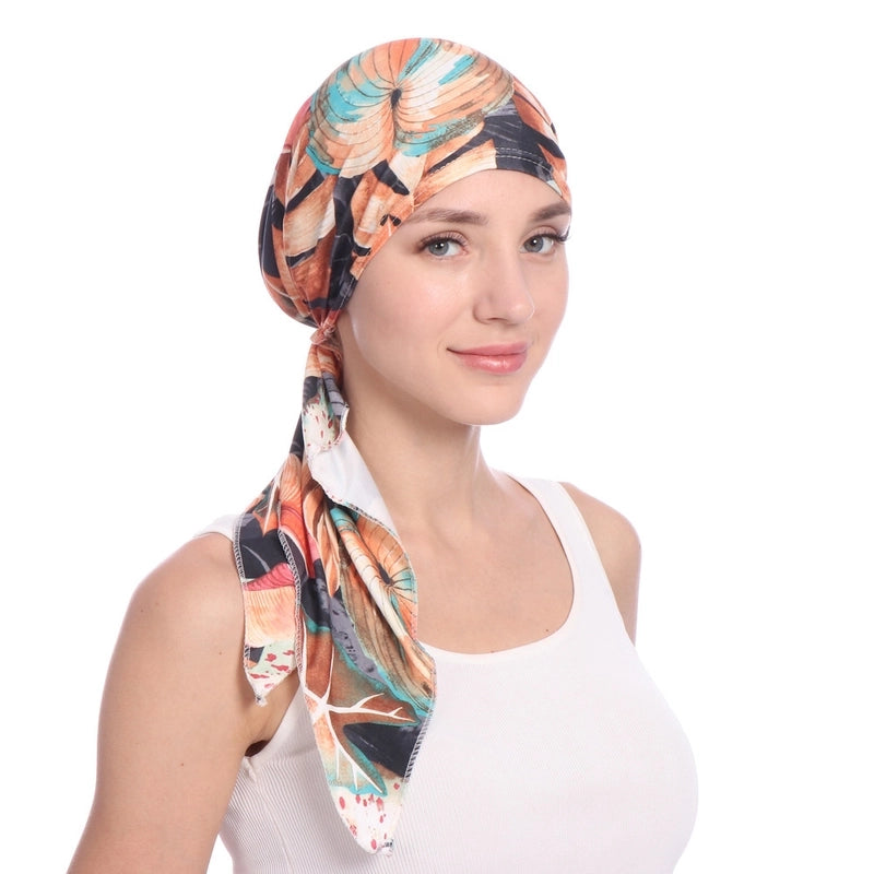 New Printed Curved Flower Cloth Hat Muslim Toe Cap Milk Silk Pullover Small Hat In Stock