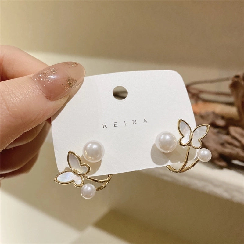 1 Pair Sweet Flower Enamel Plating Inlay Alloy Artificial Pearls Glass Earrings