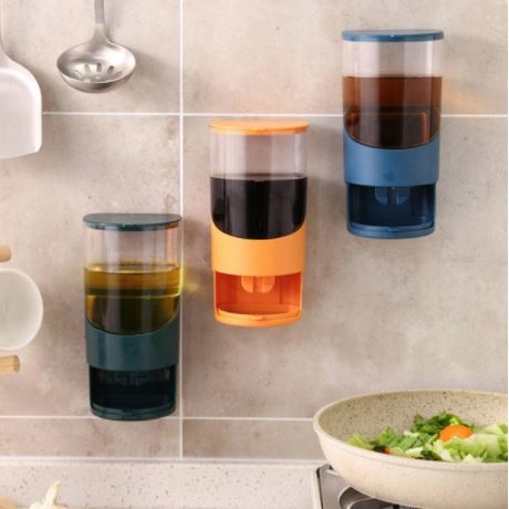 Oil Bottle Plastic 550ML Press Vinegar. Oil Jar - Wall Mounted Household Kitchen Storage Can