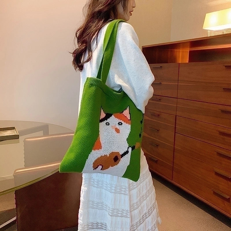 Women's Cute Vacation Cat Solid Color Shopping Bags