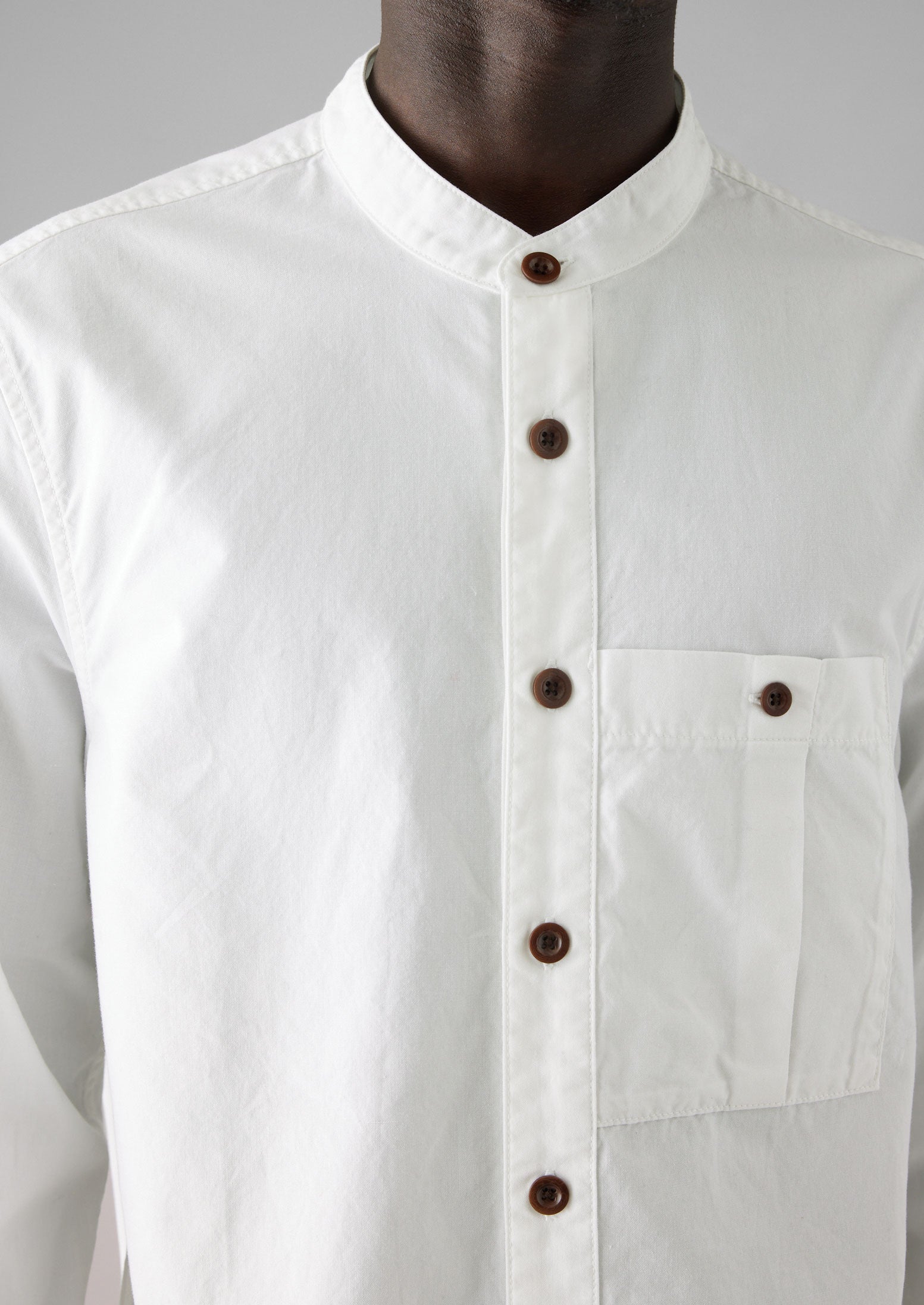 Garment Dyed Oxford Grandad Collar Shirt | Chalk