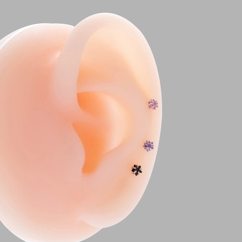 1 Piece Ear Cartilage Rings & Studs Korean Style Pentagram Flower 316L Stainless Steel  Plating Inlay Zircon