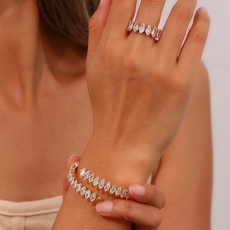 Minimalist Classic Style Water Droplets 304 Stainless Steel Zircon 18K Gold Plated Plating Inlay Rings Bracelets
