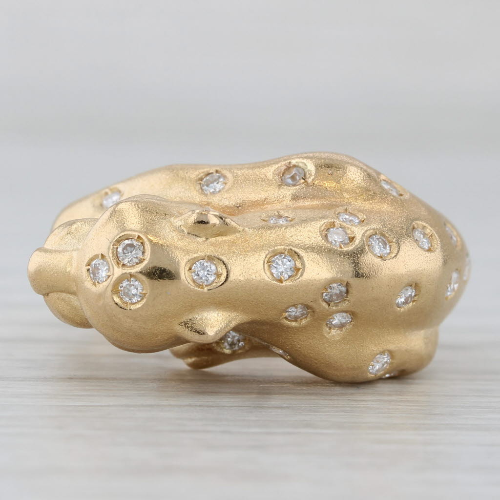 0.36ctw Diamond Leopard Ring 18k Yellow Gold Size 8.75 Emerald Eyes