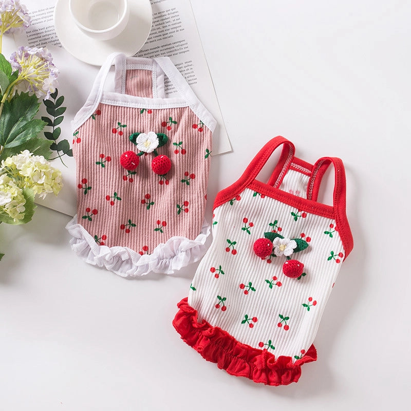Casual Cute Polyester Cherry Pet Clothing