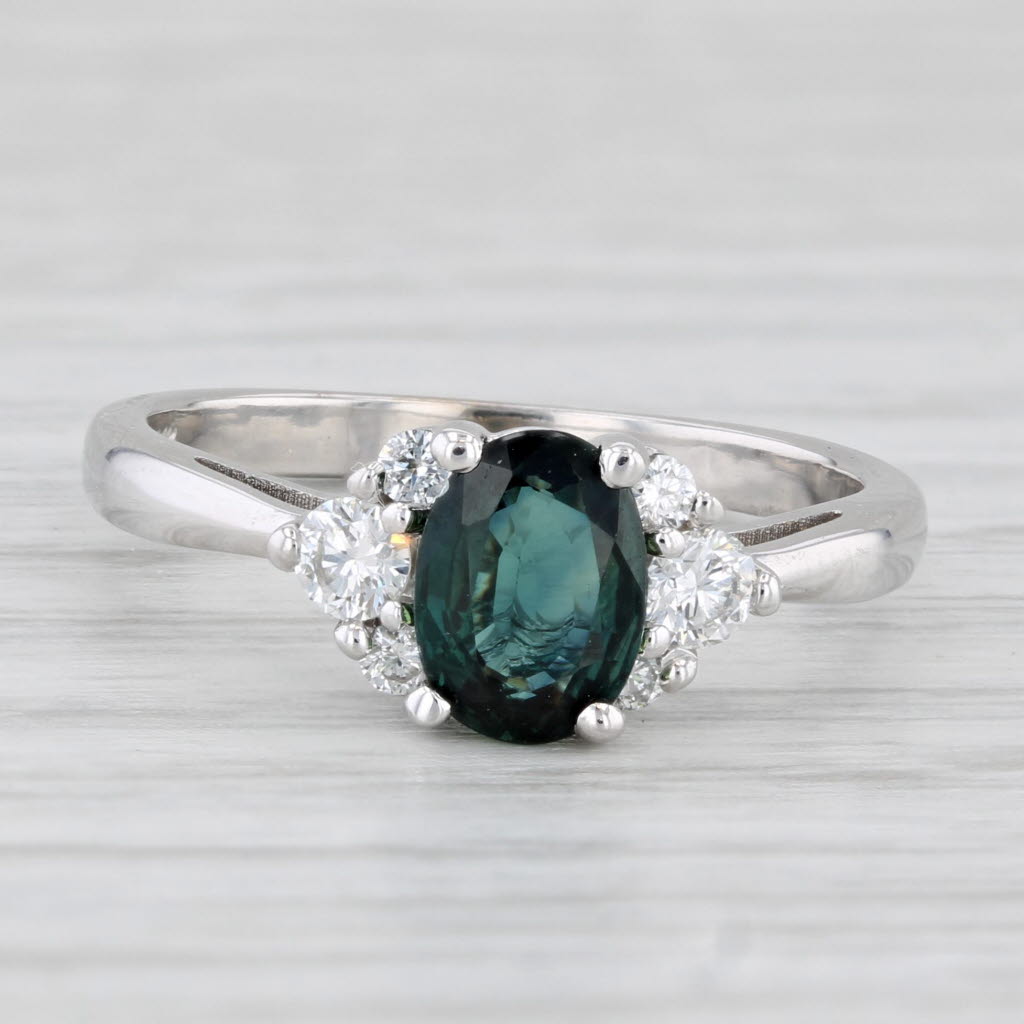 1.20ctw Oval Teal Sapphire Diamond Ring 14k White Gold Size 6