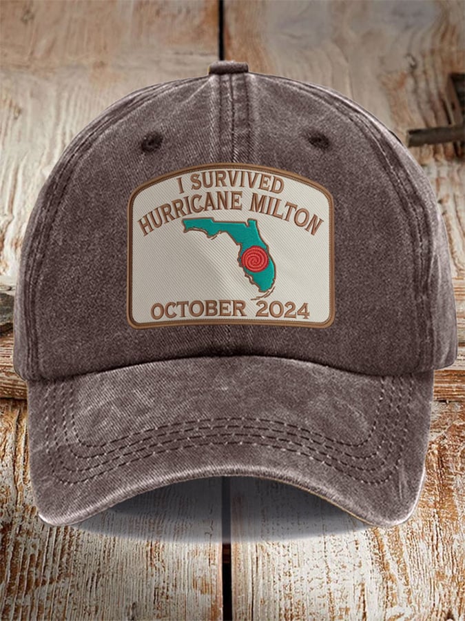 Unisex Distressed Washed Cotton I Survived Hurricane Milton Hat