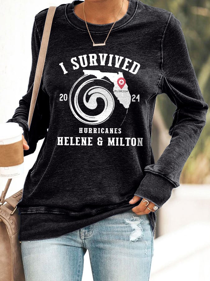 Retro I Survived 2024 Hurricane Helene And Milton Survivor Print Sweatshirt