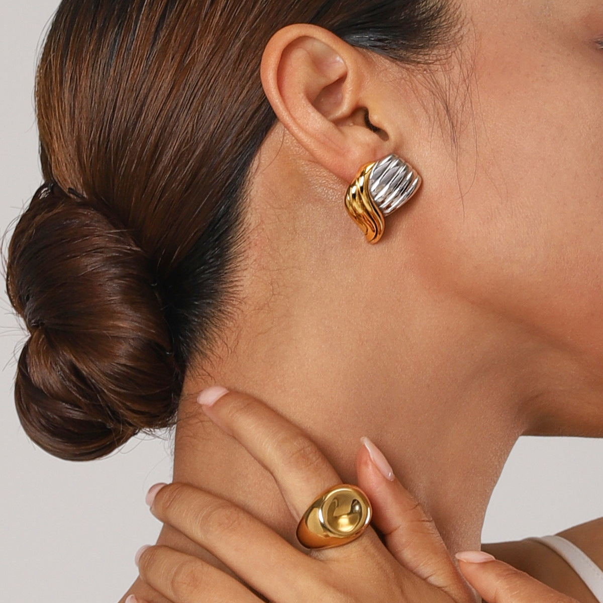 IG Style Asymmetrical Stainless Steel 18K Gold Plated Earrings