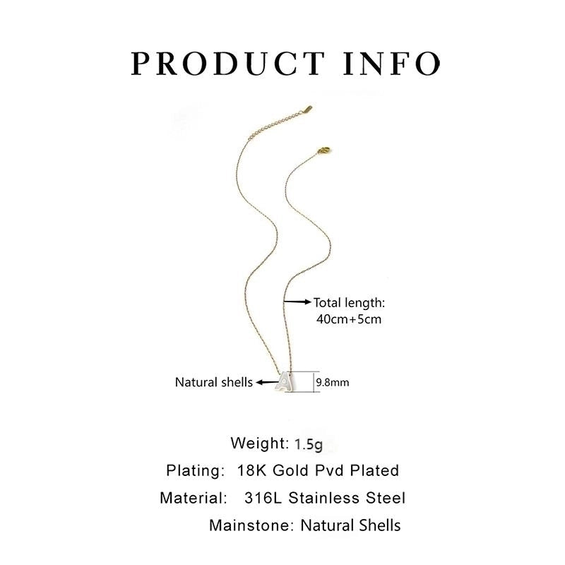 316L Stainless Steel  18K Gold Plated Minimalist Irregular Letter Shell Pendant Necklace