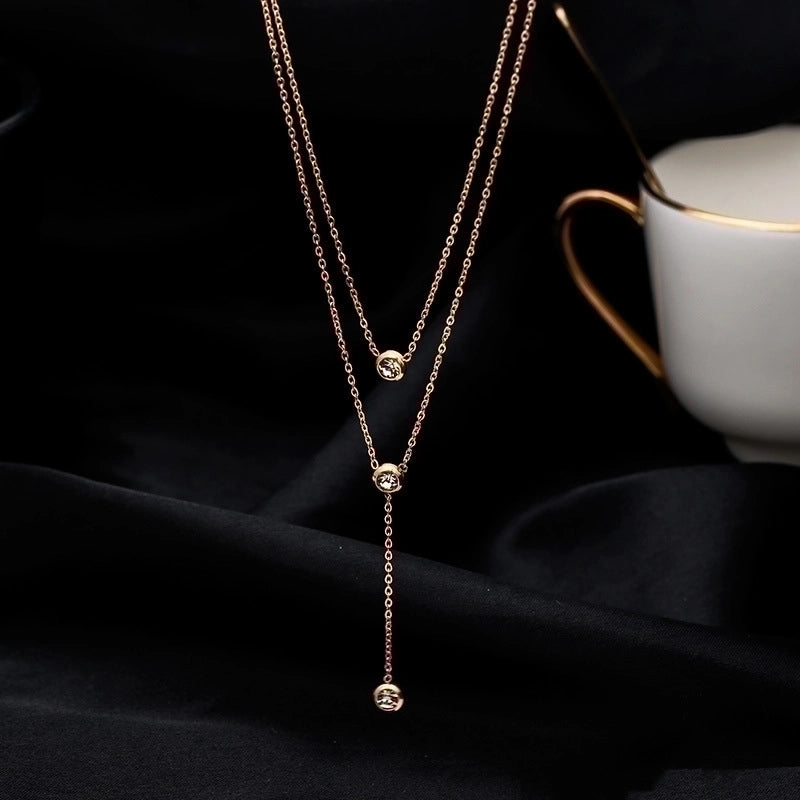 Minimalist Geometric Titanium Steel Plating Rhinestones Pendant Necklace 1 Piece