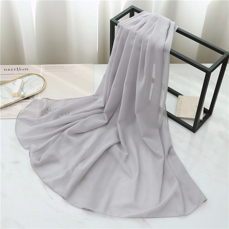 Pearl Chiffon Scarf Solid Color Rectangular Scarf Women's Shawl Basic Scarf