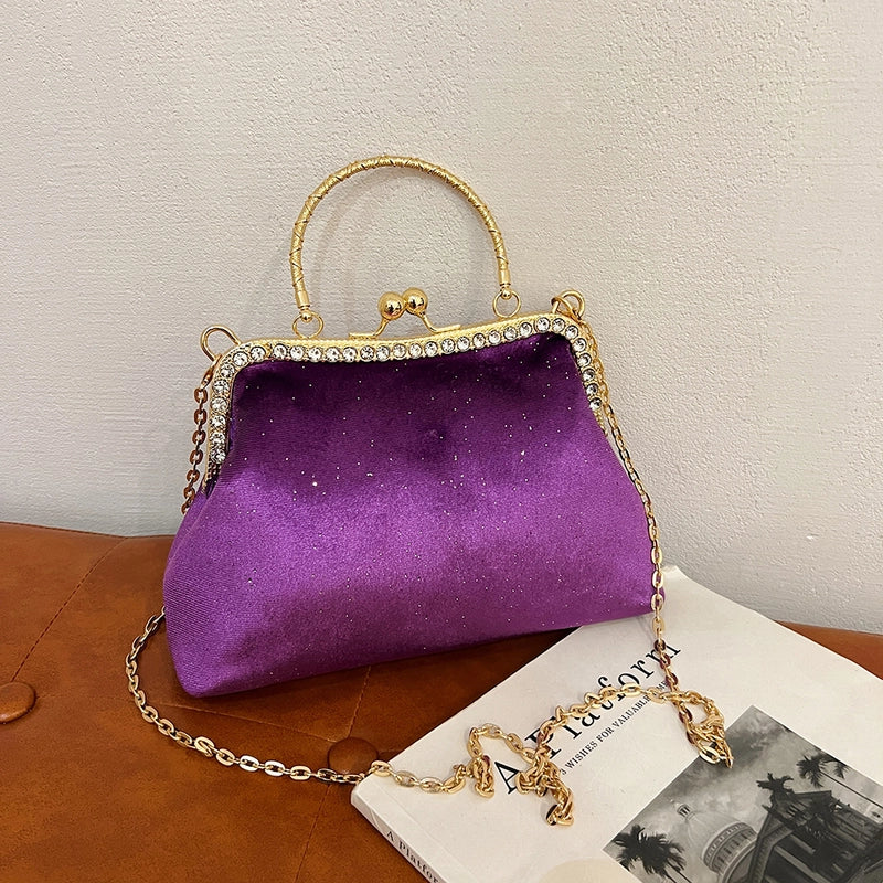 Women's All Seasons Plush Solid Color Classic Style Sewing Thread Square Clasp Frame Evening Bag