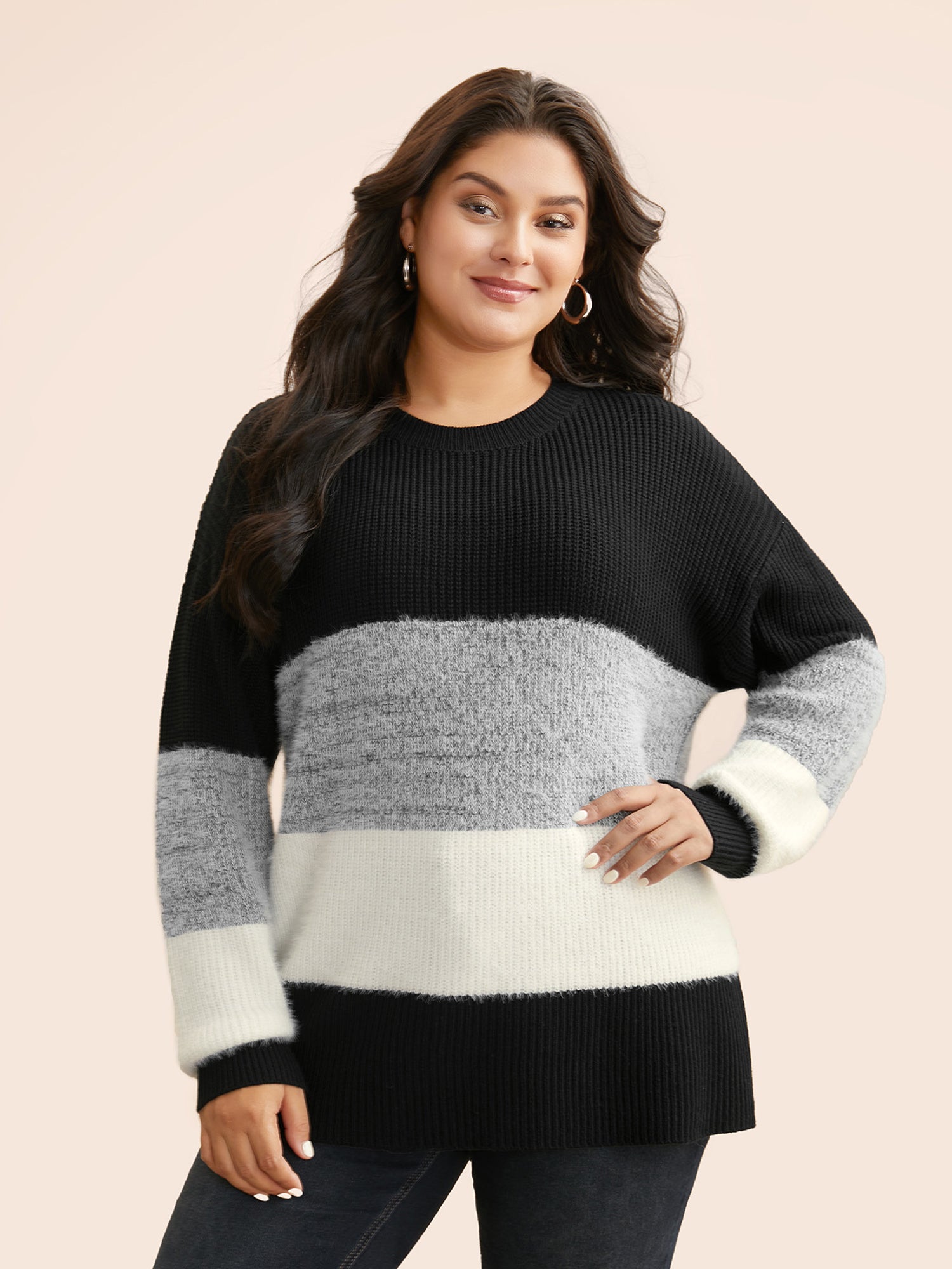 Round Neck Colorblock Contrast Pullover