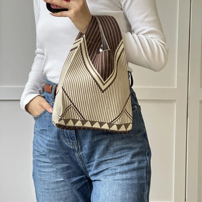 Women's Polyester Printing Color Block Cute Square Open Handbag