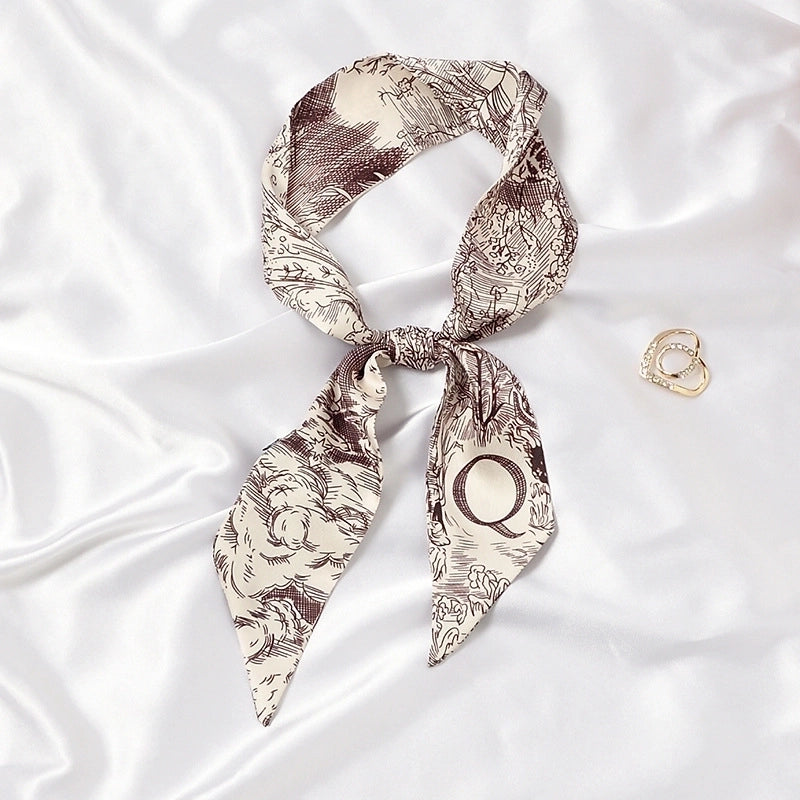 Women's Sweet Color Block Satin Printing Silk Scarf