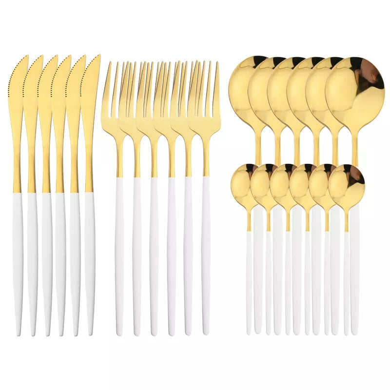 White/Golden (4406)-24 PCs Premium Steel Cutlery Set