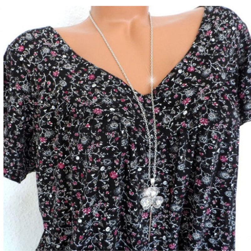 Icone™ Zomers T-shirt met V-hals. losse korte mouwen voor dames