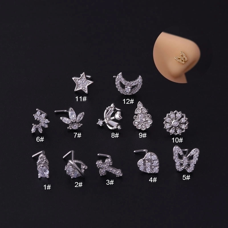 Nose Rings & Studs Fashion Flowers Butterfly 316L Stainless Steel  Copper Plating Inlay Zircon