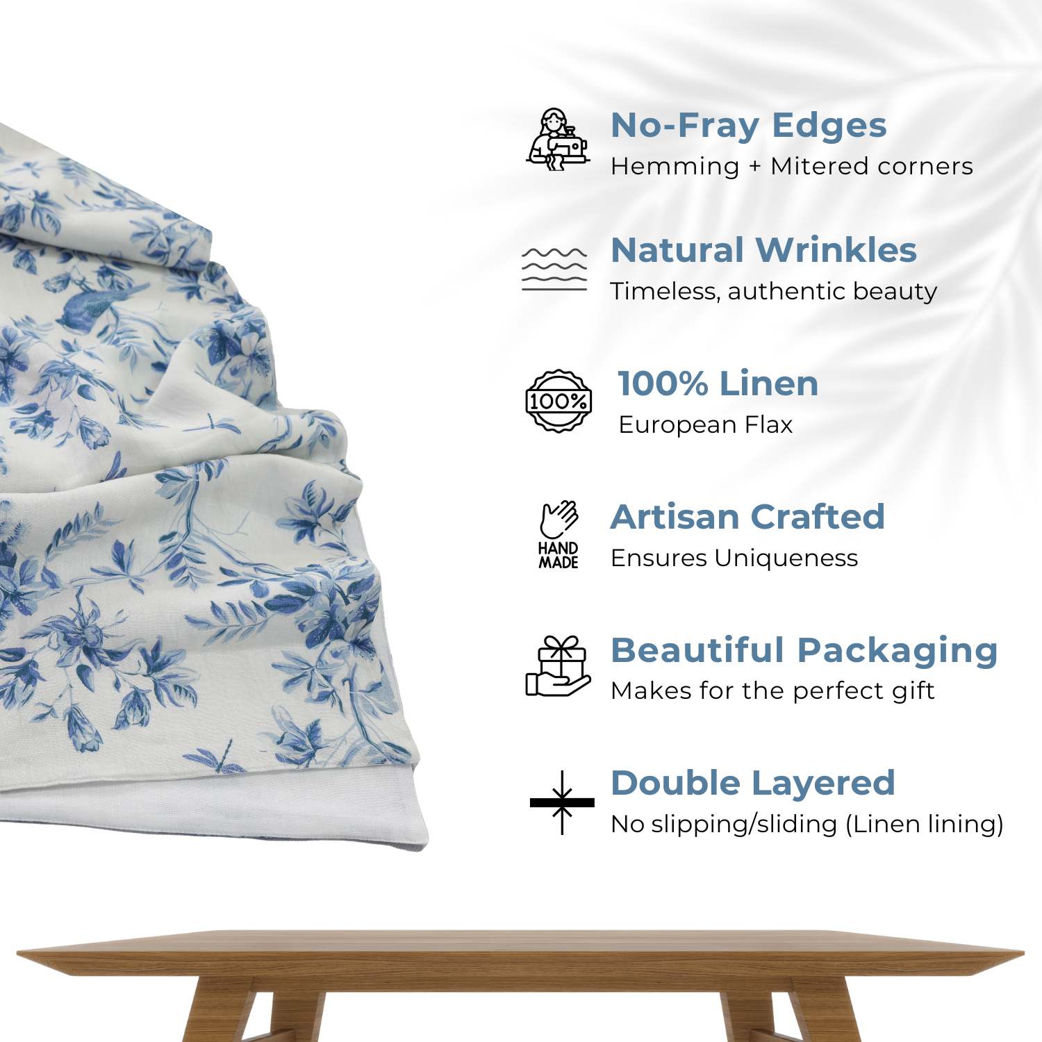 Blue Toile Print 100% Linen Table Runner