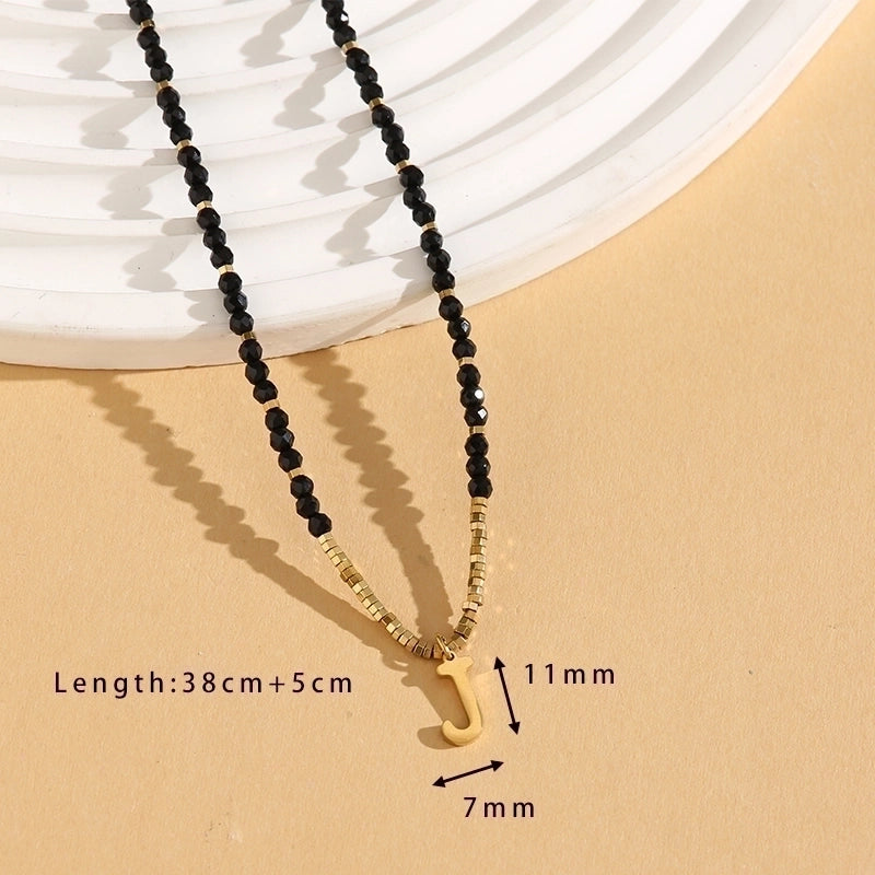 Casual Letter 304 Stainless Steel 18K Gold Plated Beaded Pendant Necklace