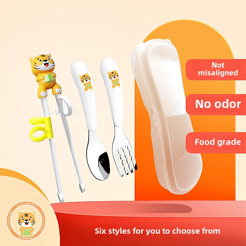 Portable Feeding Children's Tableware Set Cartoon Learning Chopsticks Training Chopsticks 304 Stainless Steel Spoon Fork