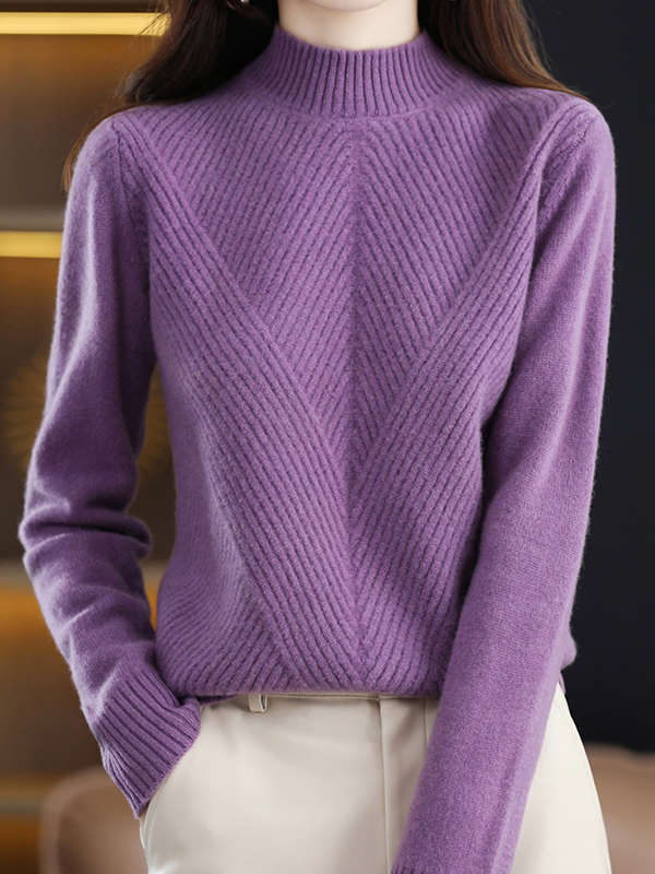 Urban Long Sleeves Solid Color Half Turtleneck Sweater Tops