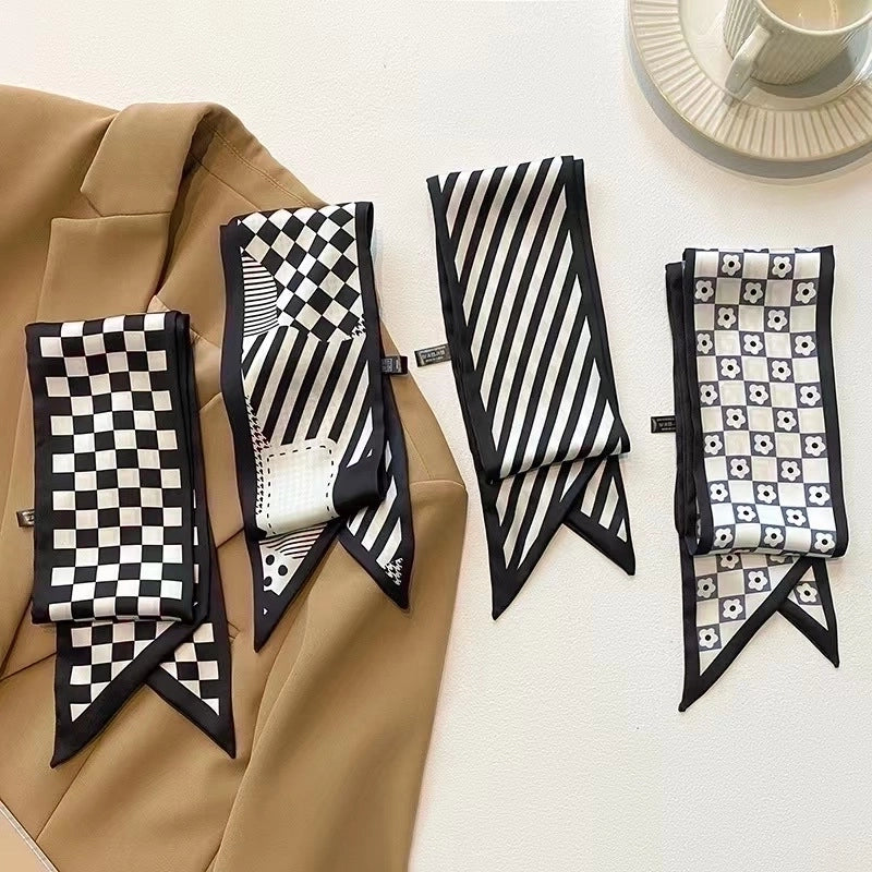 Women's Minimalist Letter Stripe Plaid Spandex Printing Silk Scarf