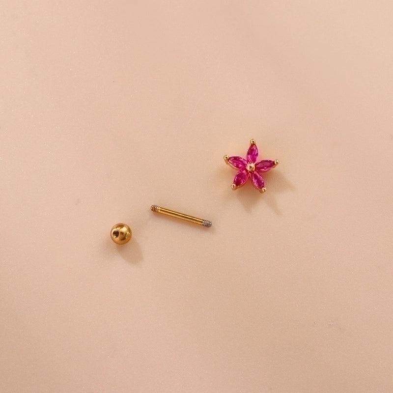 1 Piece Ear Cartilage Rings & Studs Fashion Flower 316L Stainless Steel  Copper Plating Inlay Zircon