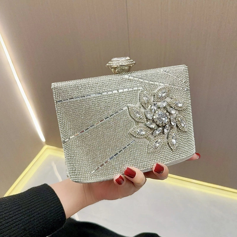 Silver Polyester Solid Color Square Evening Bags