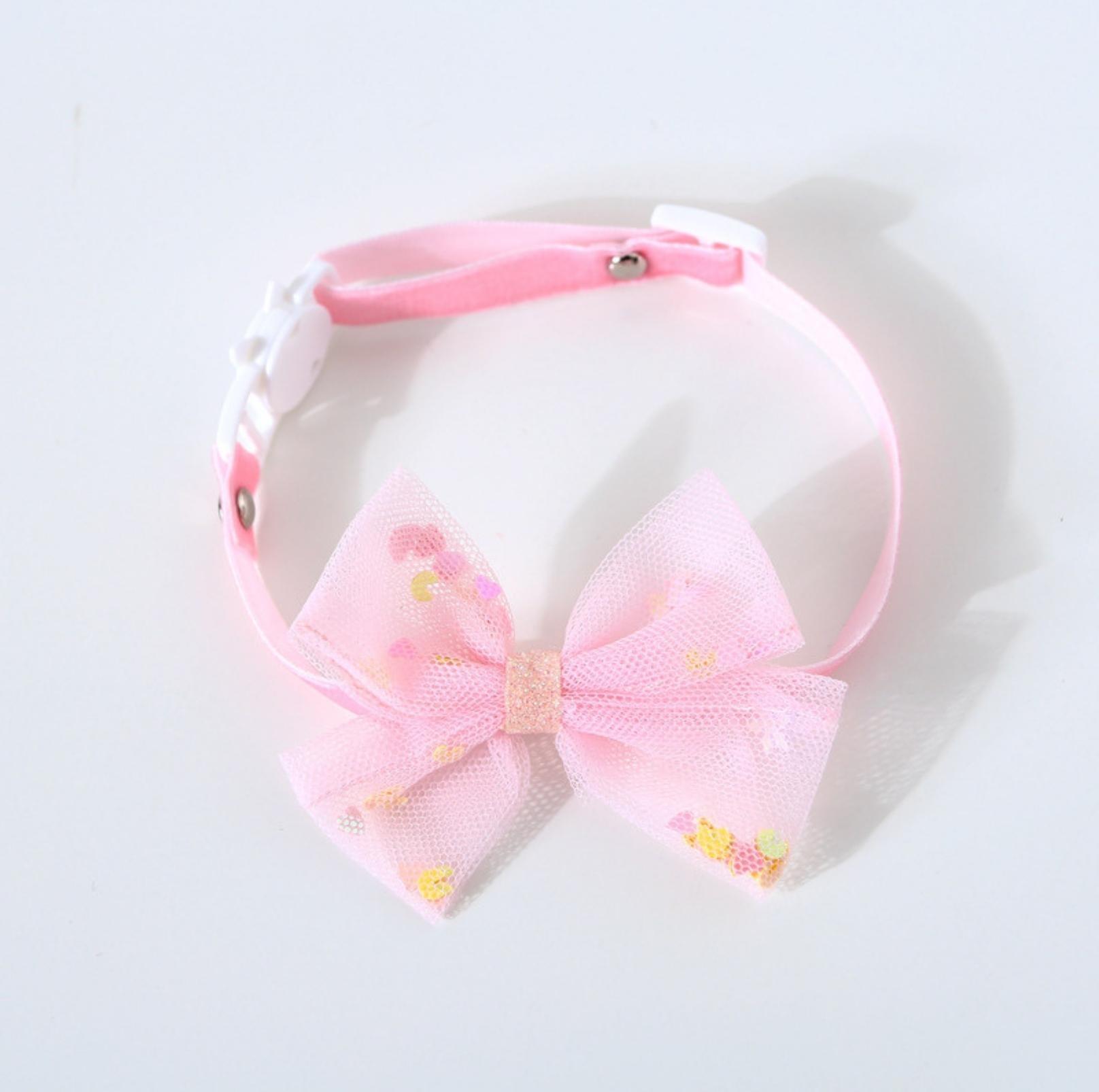 Adjustable Pet Collar with Lace. Pompom. & Glitter Butterfly