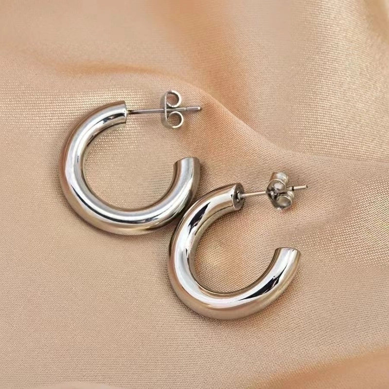 1 Pair Minimalist C Shape Plating Stainless Steel 18k Gold Plated Ear Studs