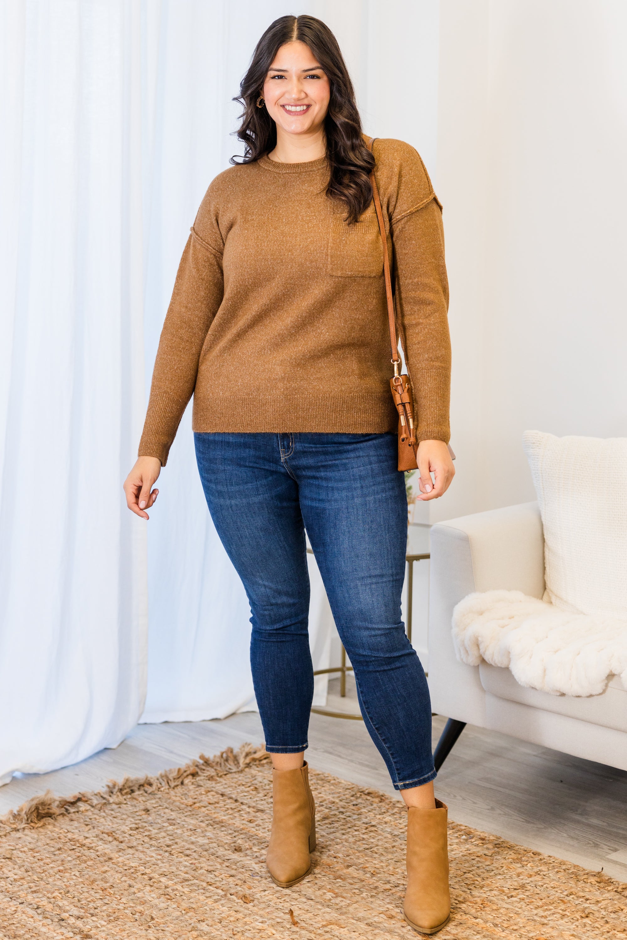 Unwind Your Mind Pullover. Heather Deep Camel