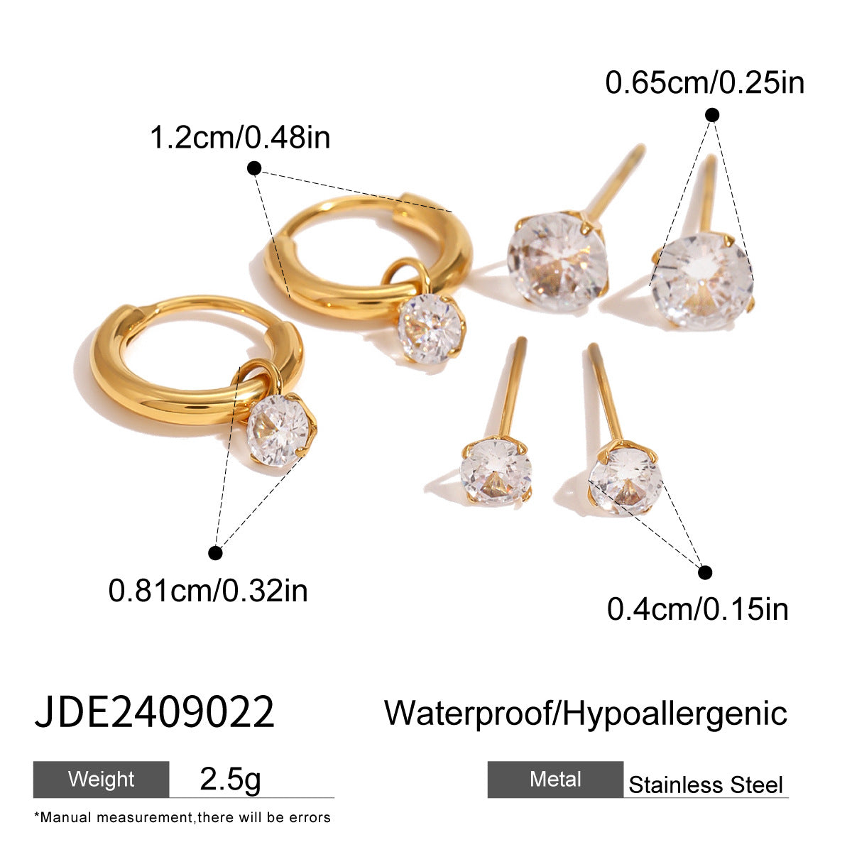 Jie Ding Three Pairs Of Stainless Steel Zircon Earrings Niche Pearl Earrings Titanium Steel Earrings