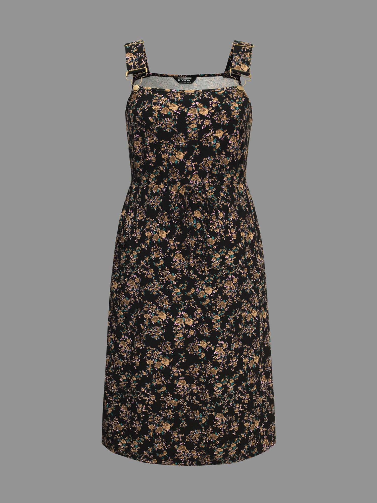 Ditsy Floral Adjustable Straps Drawstring Dress