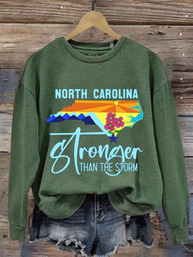 Women's North Carolina Stronger Than The Storm Print Round Neck Sweatshirt