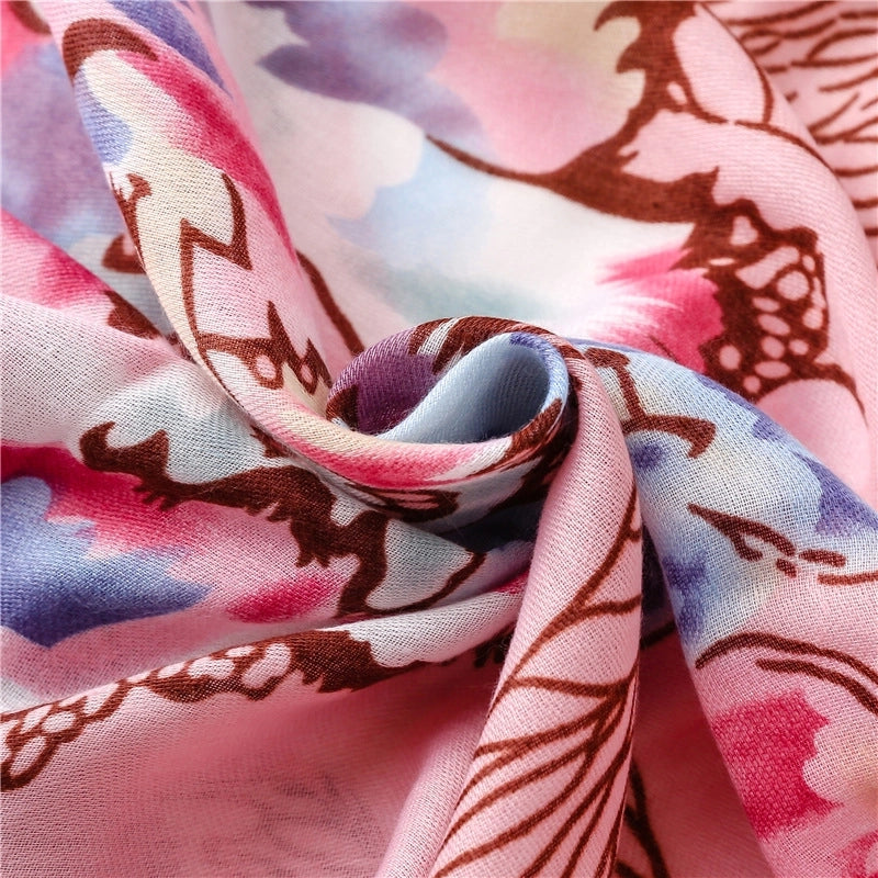 Pink Tropical Plants Flowers Flowers Cotton And Linen Braided Shawl Silk Scarf Ladies