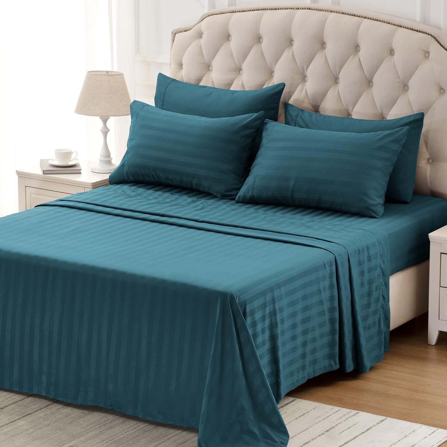 Teal Stripe-Bed Sheet Set